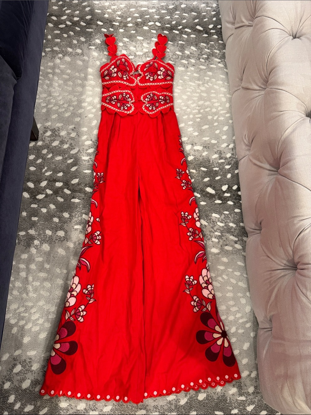 FARM Rio Red Floral Embroidered Strap Jumpsuit